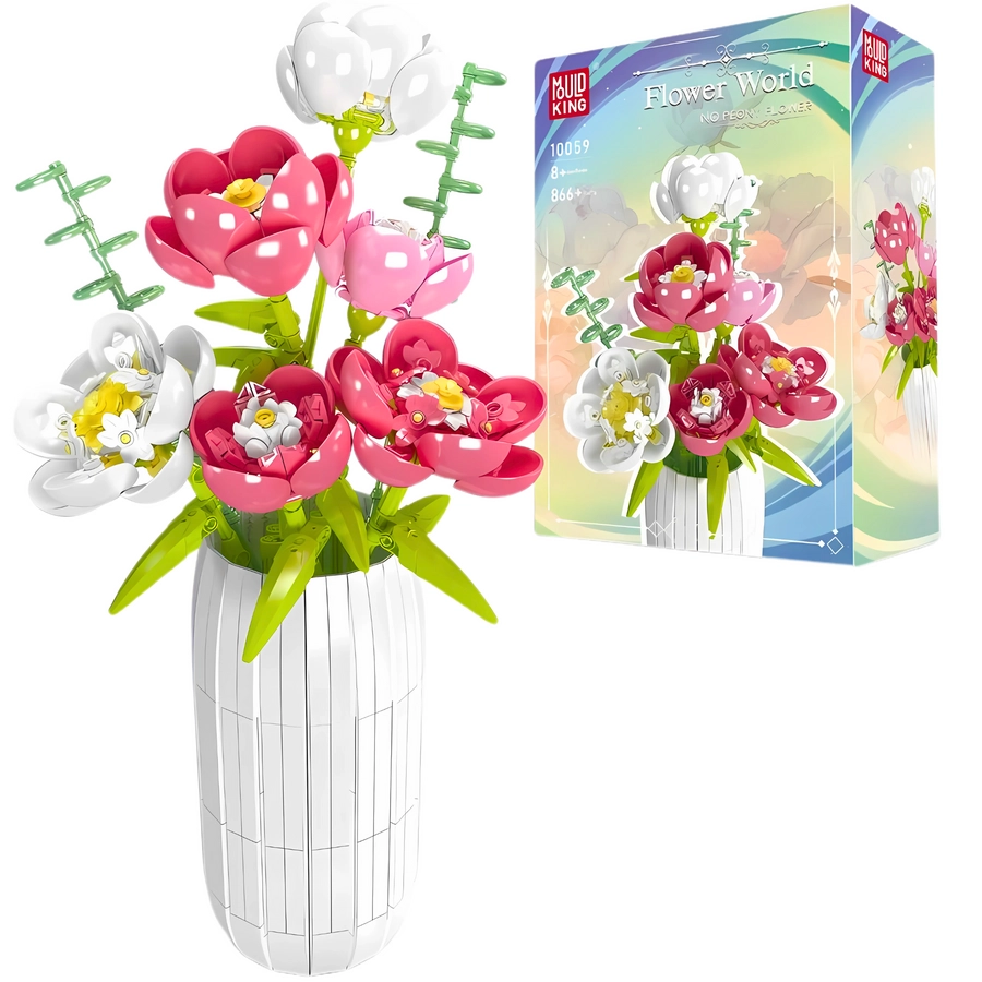 Model do składania Mould King Klocki Konstrukcyjne Kwiat Piwonii w Wazonie (10059)