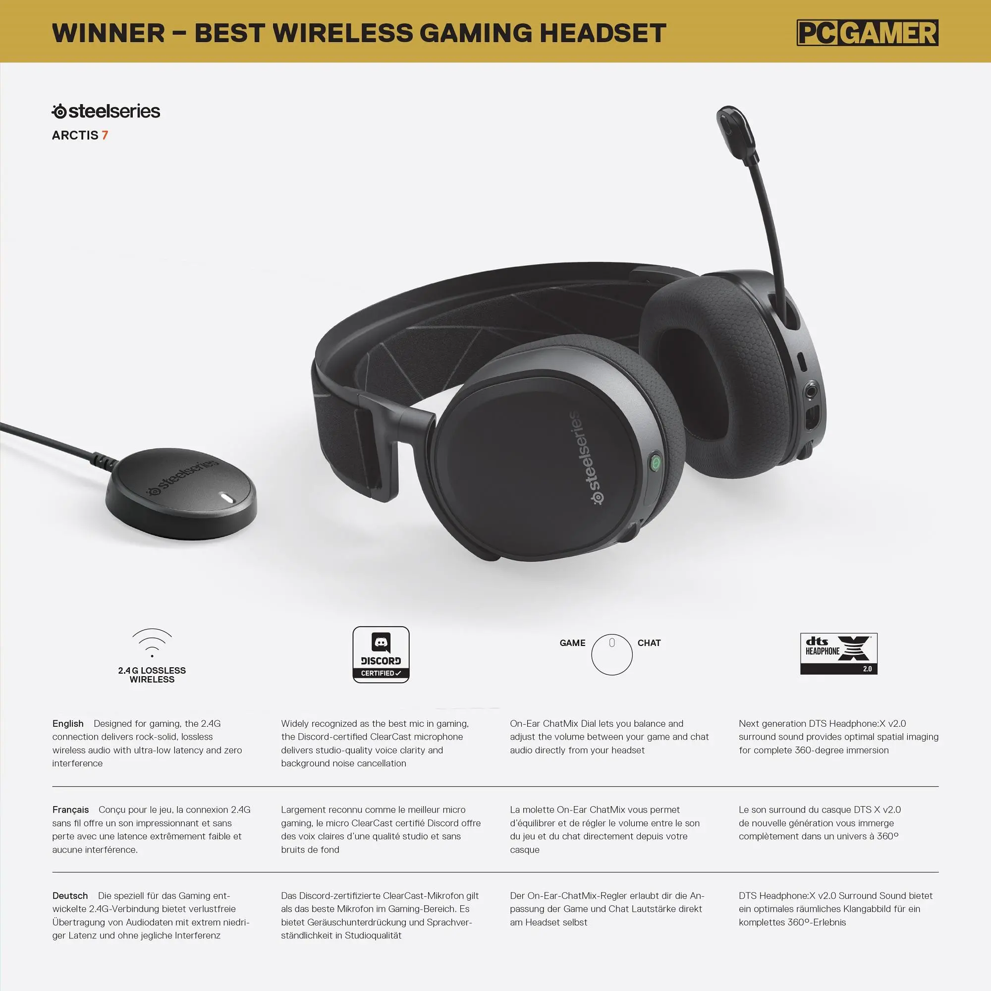 Słuchawki bezprzewodowe z mikrofonem SteelSeries Arctis 7 Nauszne Czarny