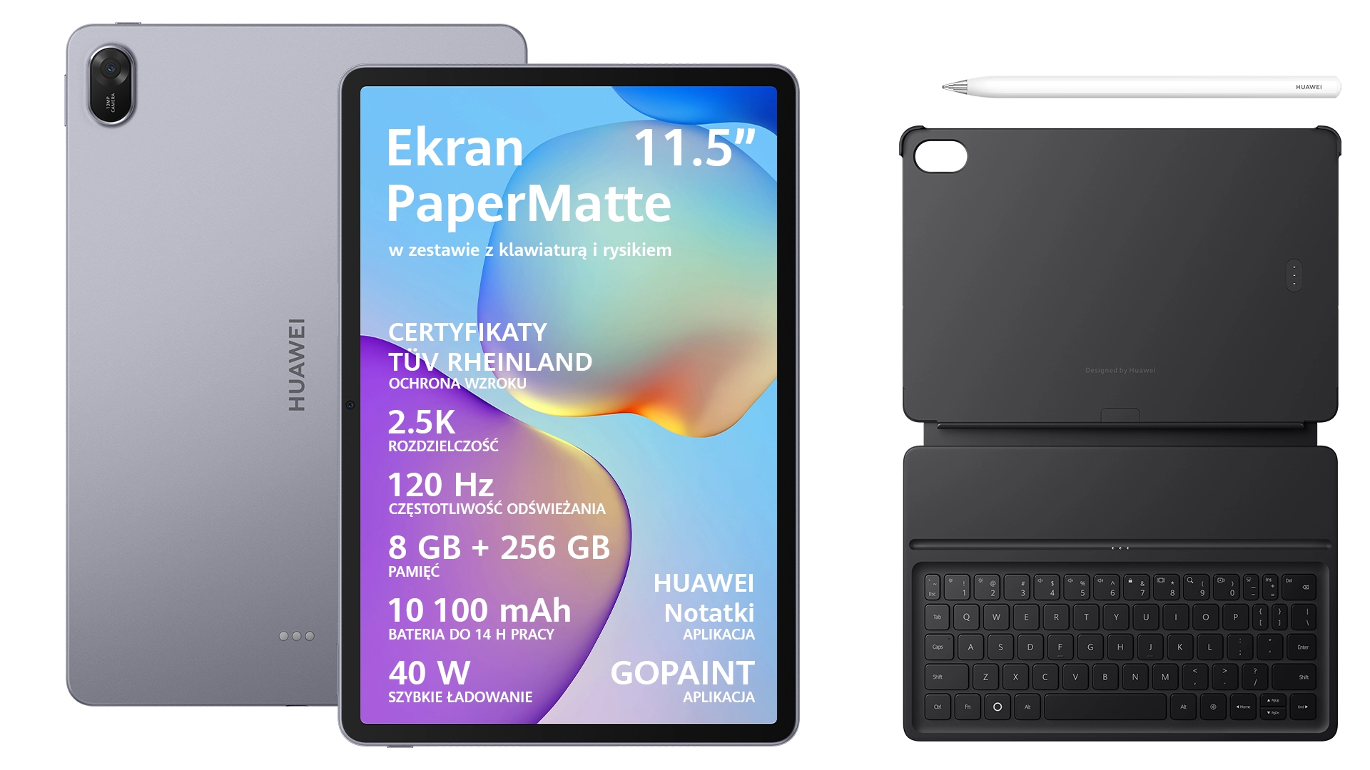 Tablet Huawei MatePad 11,5" 2025 8/256GB Wi-Fi Szary + Klawiatura Czarny+ Rysik M-Pencil (3 gen.)