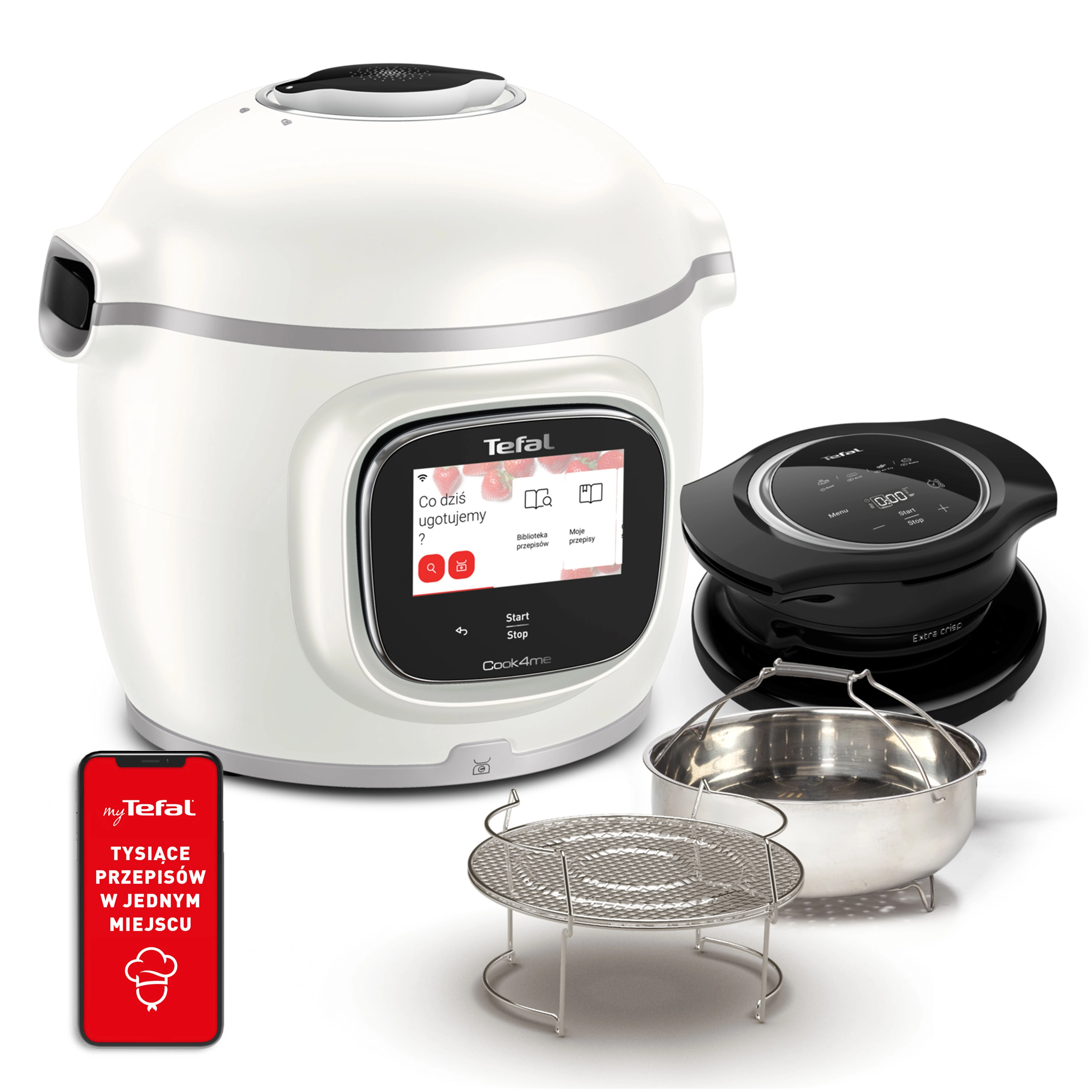 Tefal Cook4me Touch Pro CY94X1F1 1600W 6l Kosz do gotowania na parze Pokrywa z funkcją AirFry