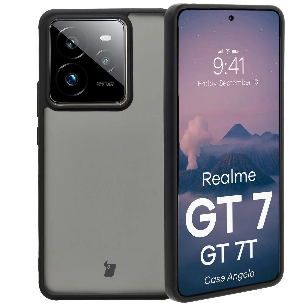 Etui Bizon Angelo do Realme GT 7 / Realme GT 7T Przydymione z czarną ramką