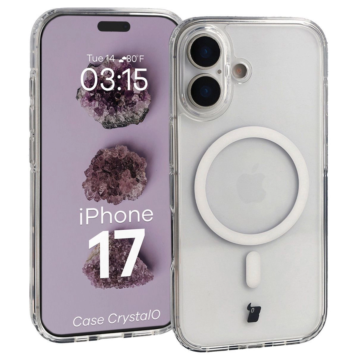 Bizon CrystalO z MagSafe do iPhone 17 Półprzezroczyste z przezroczystą ramką