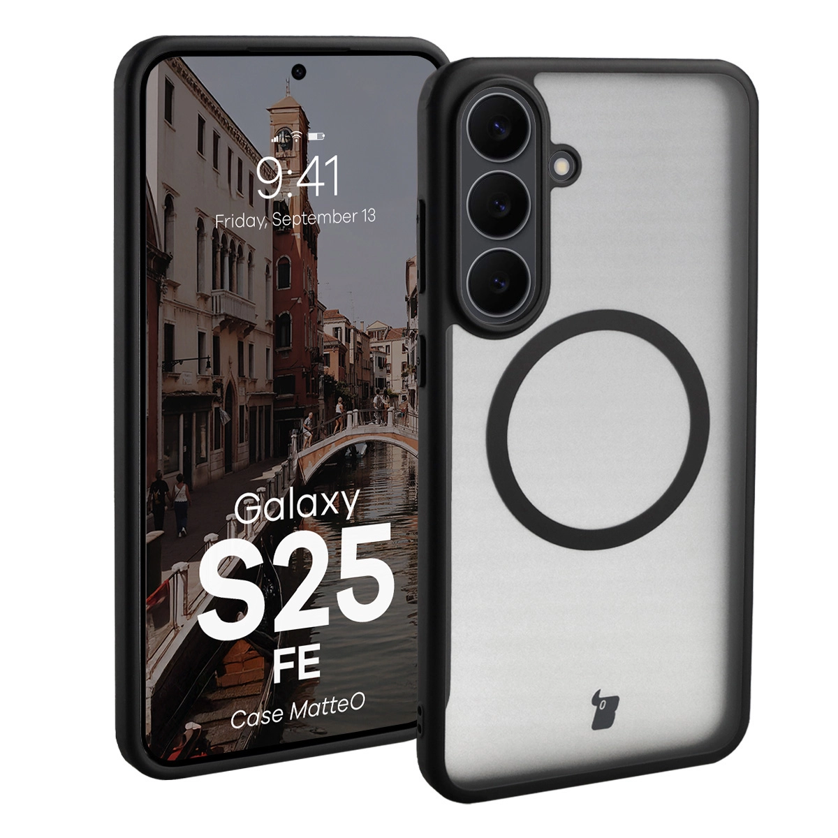 Etui Bizon MatteO z MagSafe do MatteO Samsung Galaxy S25 FE Black Półprzezroczyste z czarną ramką