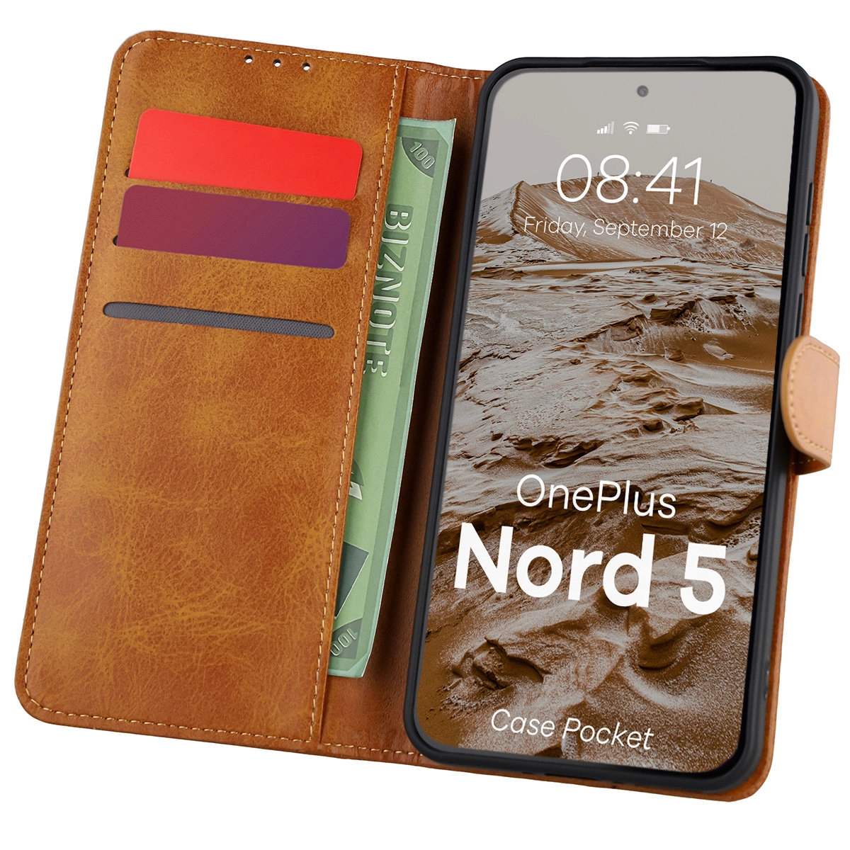 Etui Bizon z klapką Pocket do OnePlus Nord 5 Brązowy