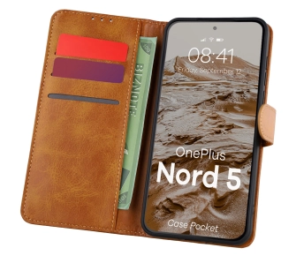 Etui Bizon z klapką Pocket do OnePlus Nord 5 Brązowy