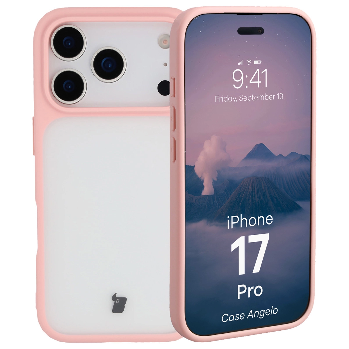 Etui Bizon Angelo do Apple iPhone 17 Pro z różową ramką