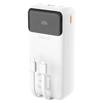 Powerbank Dudao K15MAX 30000mAh 22.5W Wbudowany kabel USB-C Lightning Biały