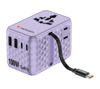 Adapter podróżny Verbatim 30193 100W 1x kabel USB-C PD3.0 QC4+ Purple