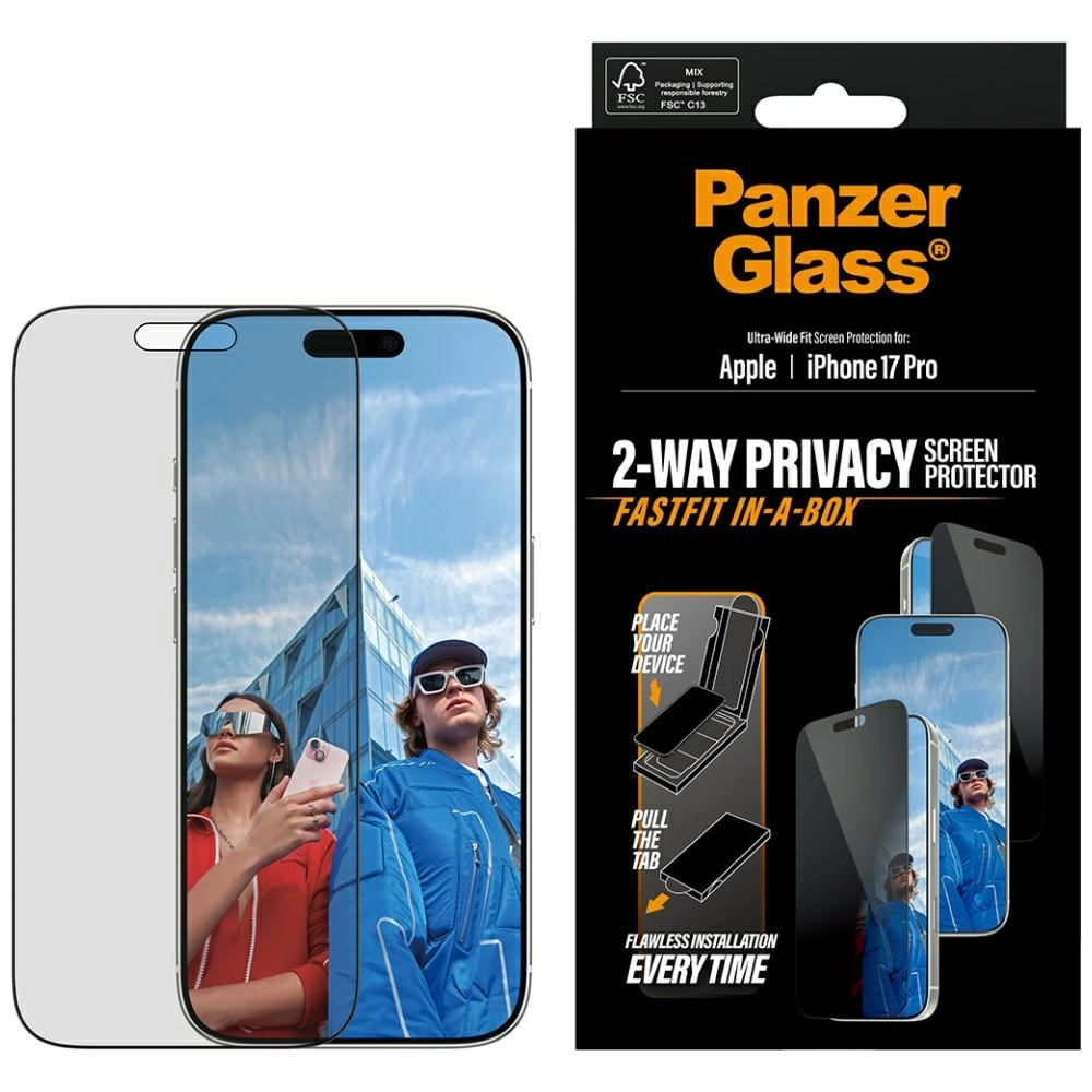 Szkło hartowane PanzerGlass prywatyzujące Ultra-Wide Fit Fastfit do iPhone 17 Pro