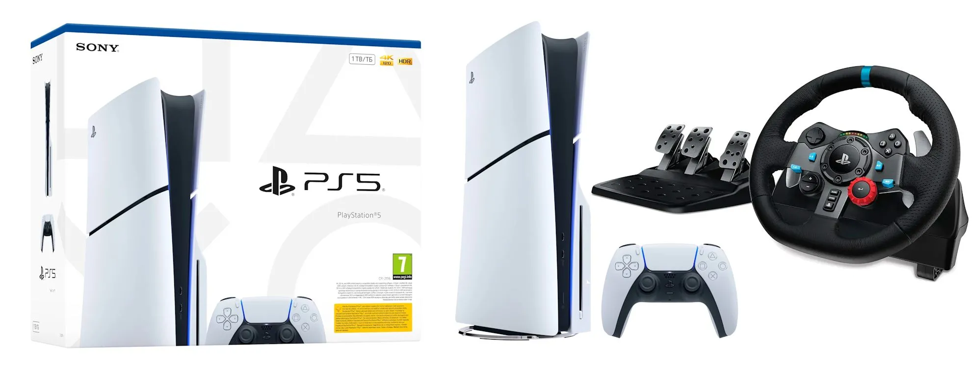 Konsola Sony PlayStation 5 Slim E Chassis (PS5) 1TB z napędem + Kierownica Logitech G29 Racing Wheel