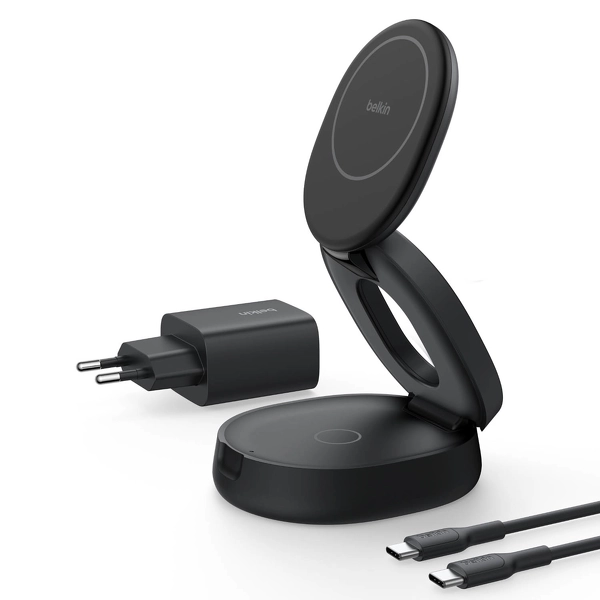 Ładowarka indukcyjna Belkin 2w1 Qi2 15W zasilacz 30W Czarny