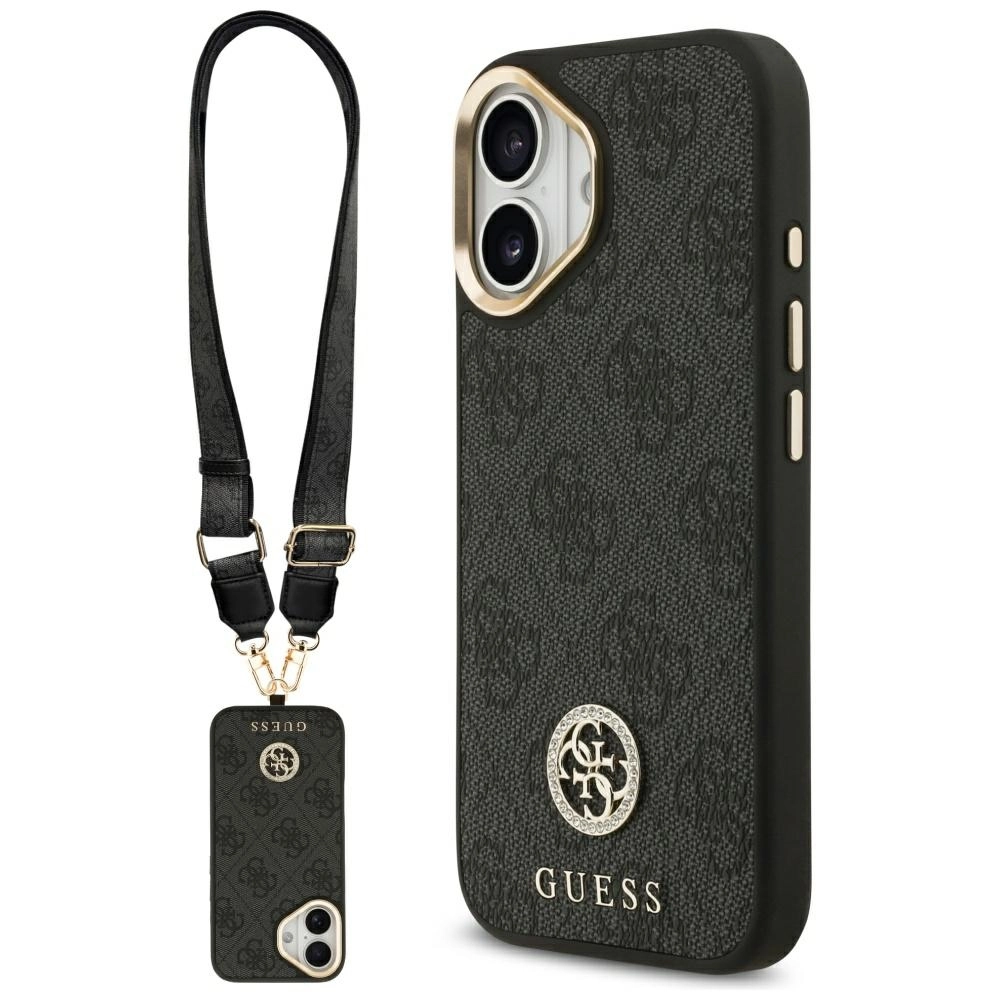 Etui Guess 4G Strass Logo & Big Strap Metal Buttons MagSafe do iPhone 17 czarny