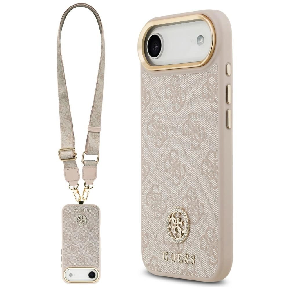 Etui Guess 4G Strass Logo & Big Strap Metal Buttons MagSafe do iPhone Air Różowy