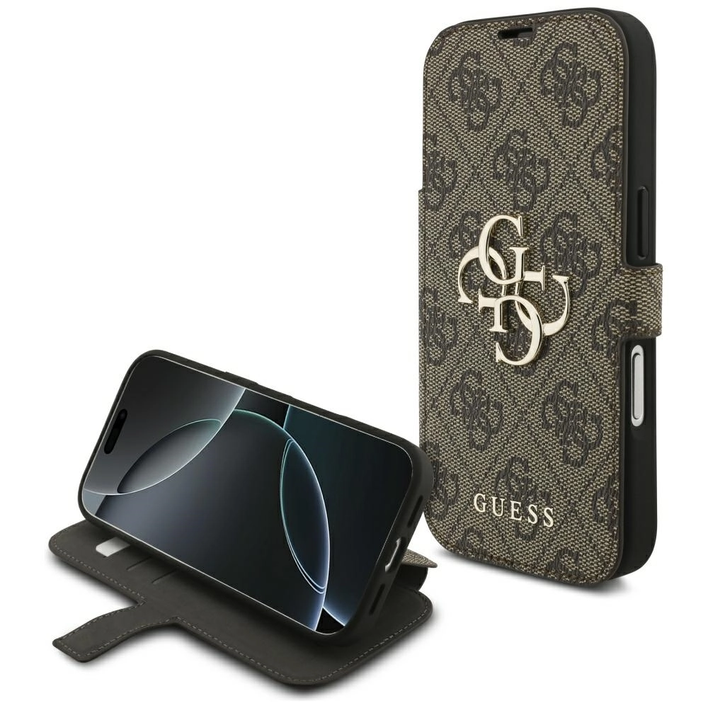 Etui Guess Book 4G Metal Logo do iPhone 17 Pro Brązowy