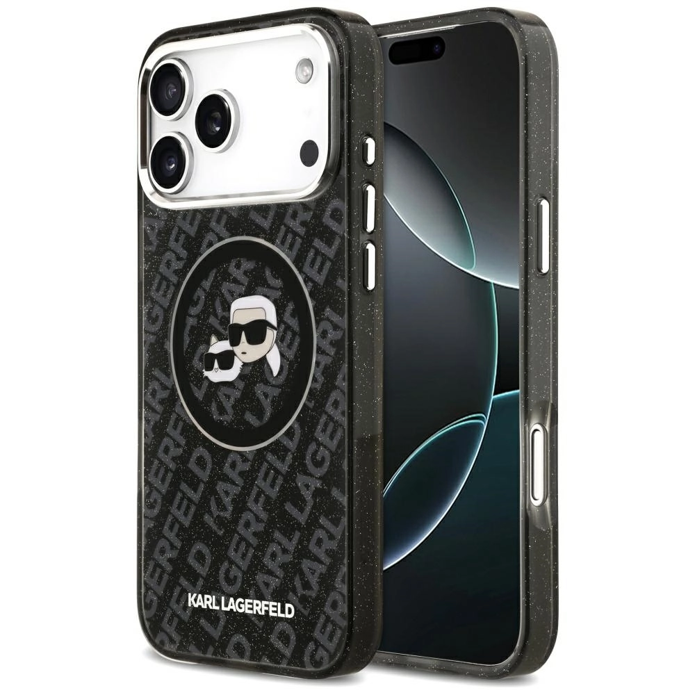 Etui Karl Lagerfeld IML Glitter Karl & Choupette Heads Logo MagSafe do iPhone 17 Pro Max Czarny
