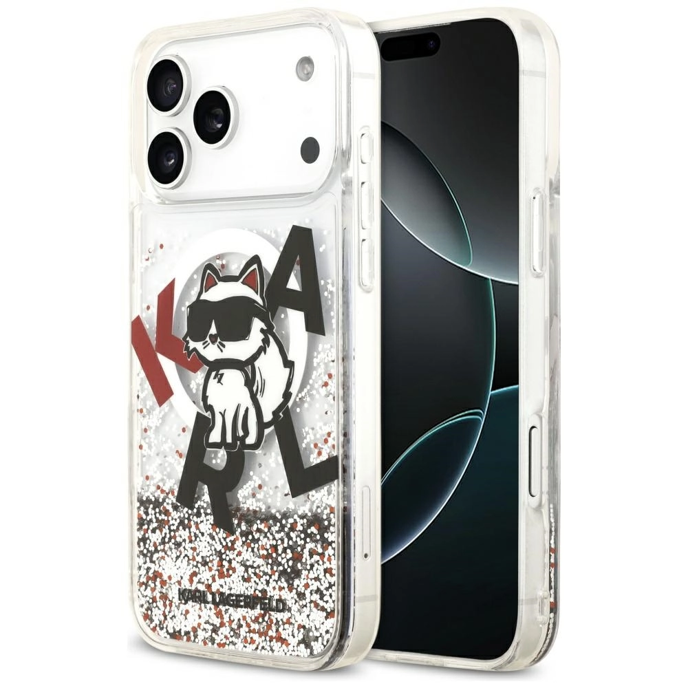 Etui Karl Lagerfeld Liquid Glitter Choupette Logo MagSafe do iPhone 17 Pro Max Przezroczysty