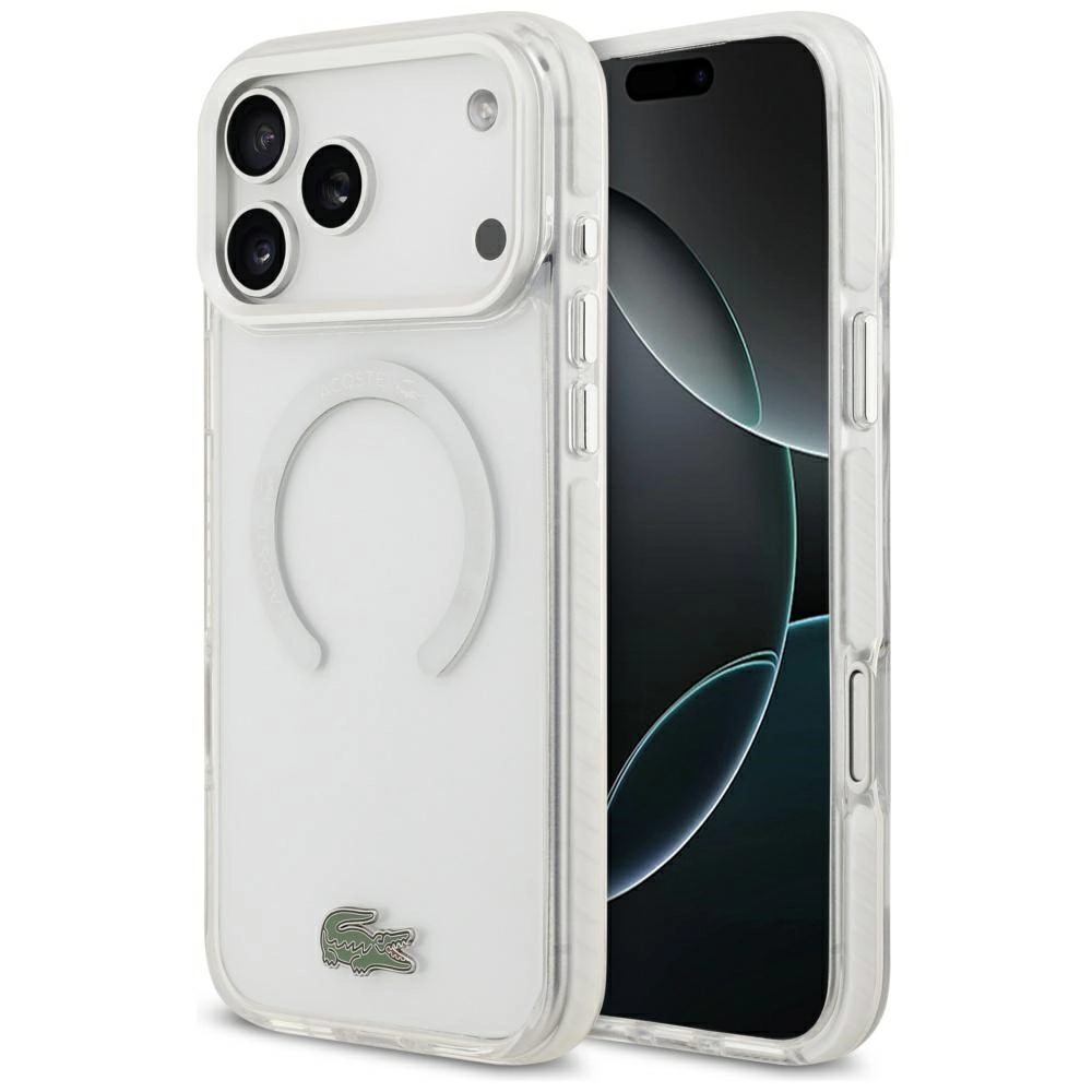 Etui Lacoste Shockproof Transparent Frosted MagSafe do iPhone 17 Pro Max biały