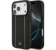 Mercedes-Benz Leather Star Pattern Stripes MagSafe do iPhone 17 Pro czarny