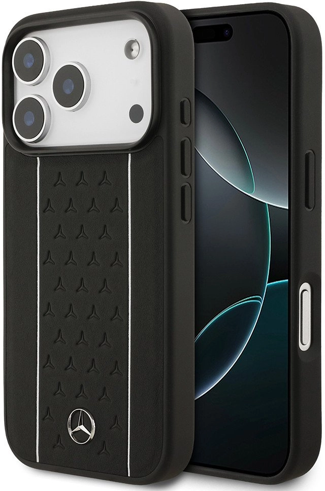 Etui Mercedes-Benz Leather Star Pattern Stripes MagSafe do iPhone 17 Pro czarny