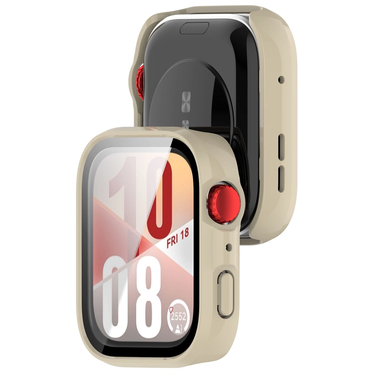 Nakładka na tarczę Bizon ze szkłem do Huawei Watch Fit 4 beżowy