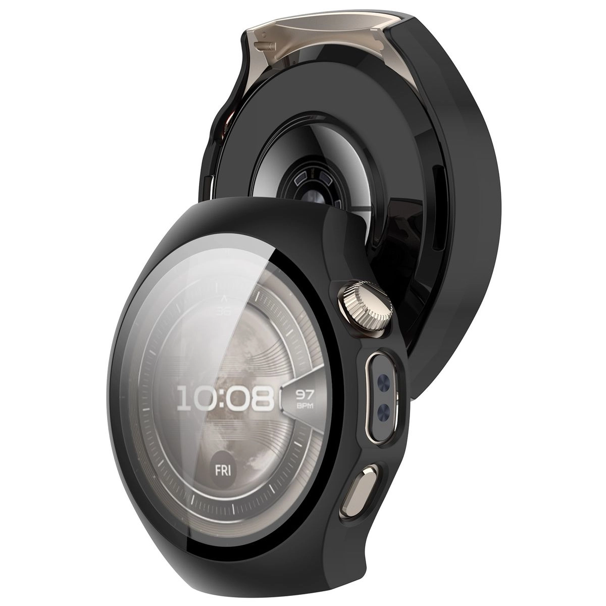 Nakładka na tarczę Bizon ze szkłem do Huawei Watch 5 42 mm czarny