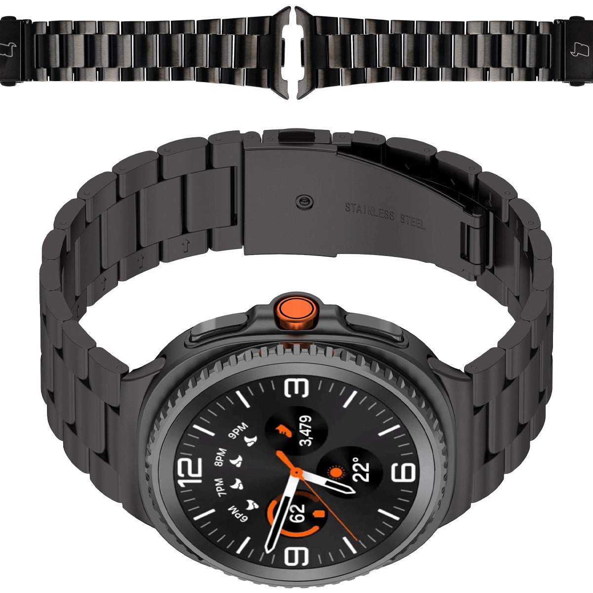 Bransoleta Bizon ze stali nierdzewnej Aura do Galaxy Watch 8 40/44/46mm Czarny