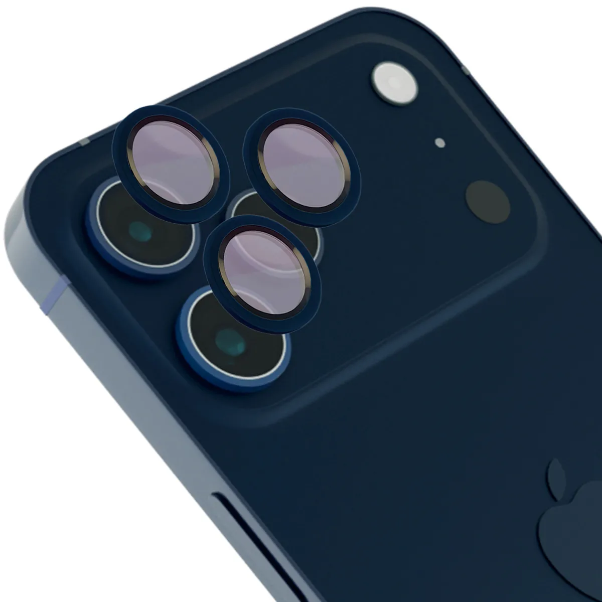 Szkło ochronne Bizon na aparat z aplikatorem Snap Lens do iPhone 17 Pro / iPhone 17 Pro Max, granatowa ramka