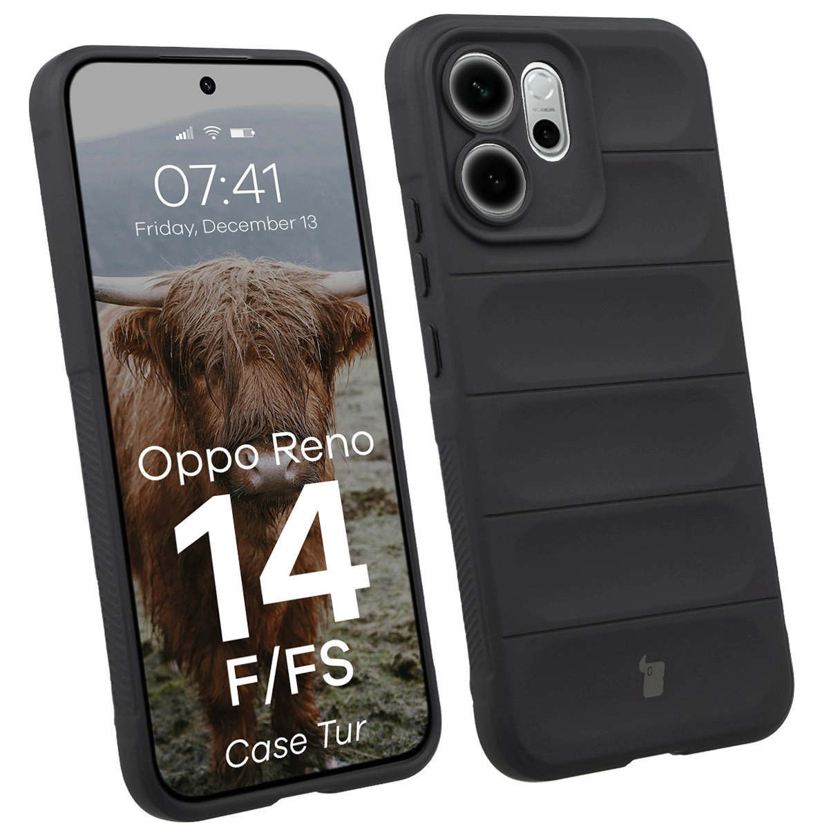 Etui Bizon Pancerne Tur do Oppo Reno 14 F / FS Czarny