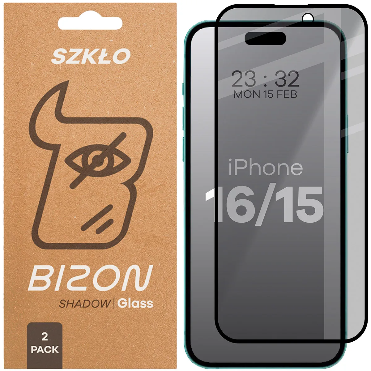 Szkło hartowane Bizon prywatyzujące pełne Edge Shadow Duo do iPhone 15 / 16