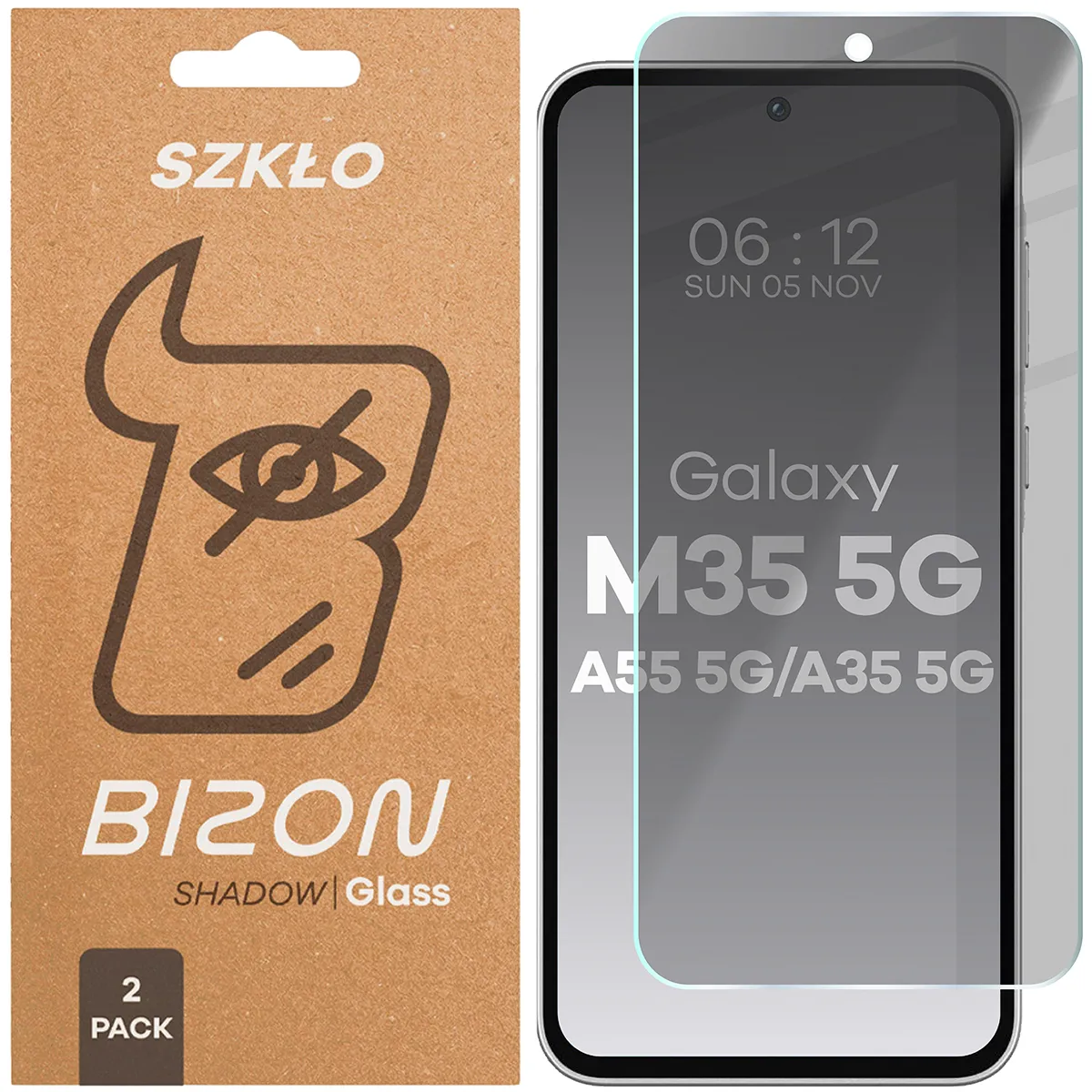 Szkło hartowane Bizon prywatyzujące Clear Shadow Duo do Samsung Galaxy M35 5G / A35 5G / A55 5G