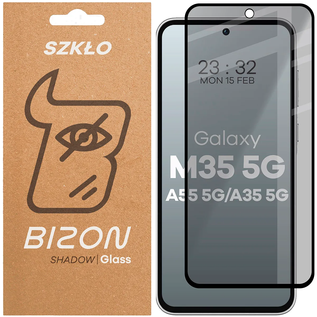 Szkło hartowane Bizon prywatyzujące pełne Edge Shadow do Samsung Galaxy M35 5G / A35 5G / A55 5G
