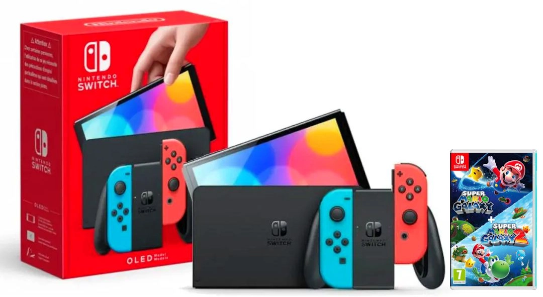 Konsola Nintendo Switch OLED Czerwono-niebieski + Super Mario Galaxy 1 + Super Mario Galaxy 2