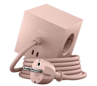 Kostka Avolt 3 gniazda 2x USB-C 1,8m Różowy