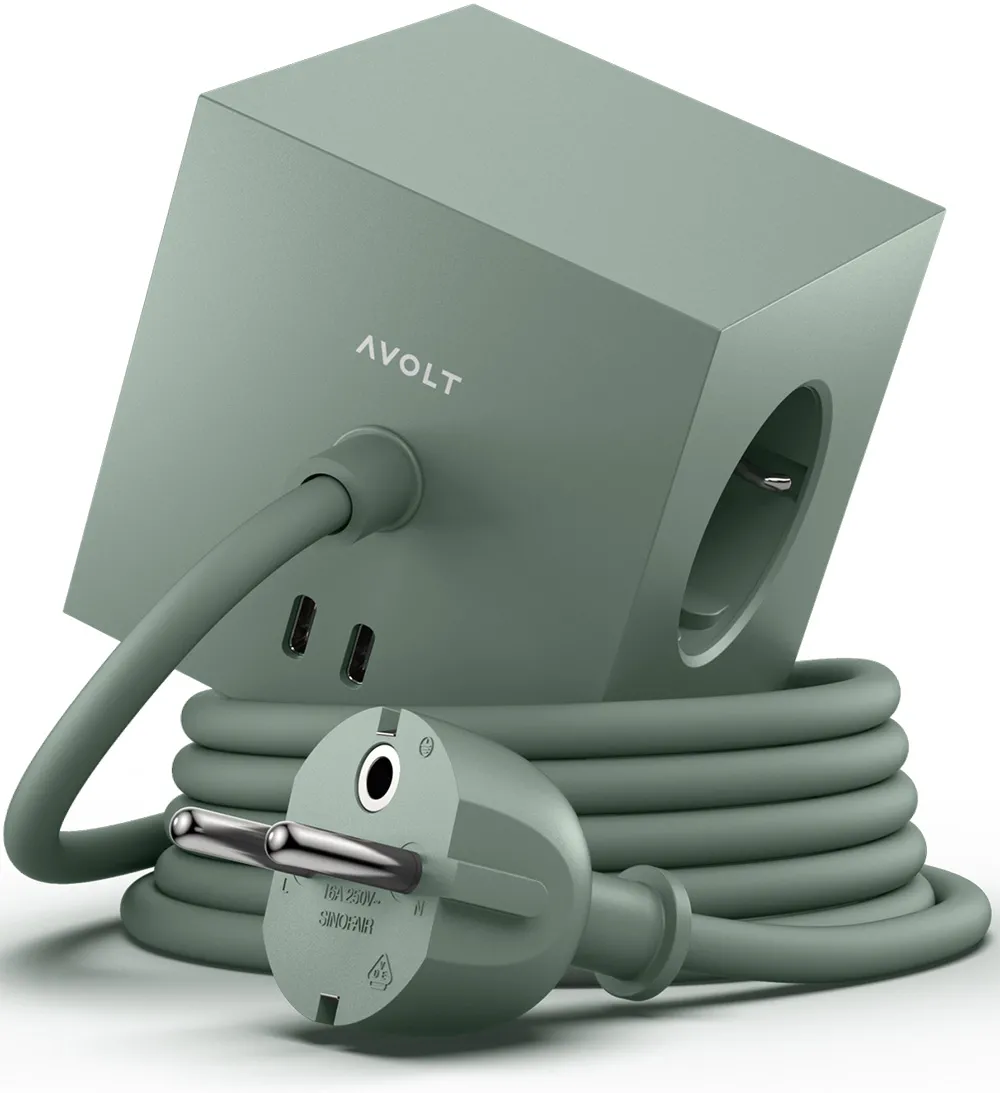 Kostka Avolt 3 gniazda 2x USB-C 3m Zielony