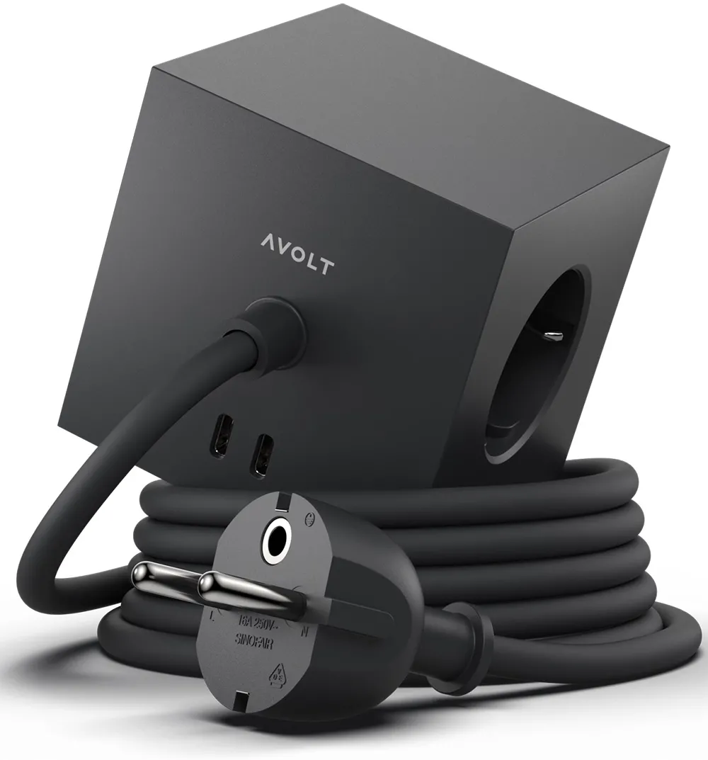Kostka Avolt 3 gniazda 2x USB-C 1,8m Czarny