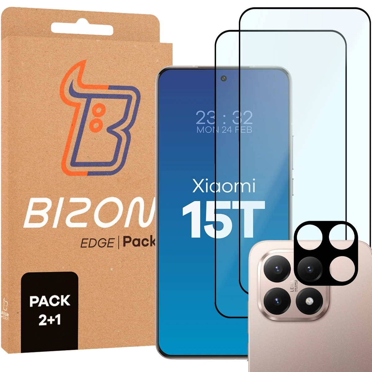 Zestaw ochronny Bizon 2x Szkło + szybka na aparat Edge Pack do Xiaomi 15T