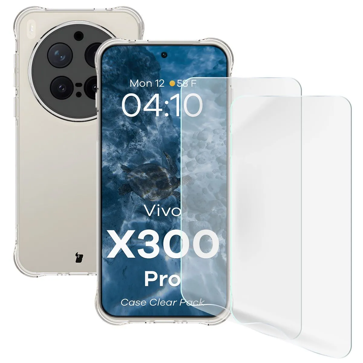 Etui Bizon elastyczne etui + 2x folia ochronna Clear Pack do Vivo X300 Pro