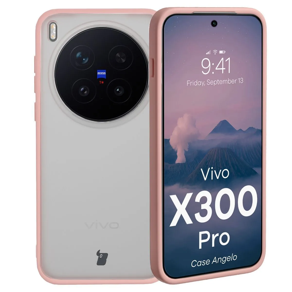 Etui Bizon Angelo do Vivo X300 Pro Półprzeźroczysty z różową ramką