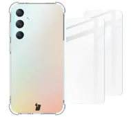 Bizon elastyczne etui + 2x szkło hartowane Clear Pack do Samsung Galaxy S23 FE Przezroczysty
