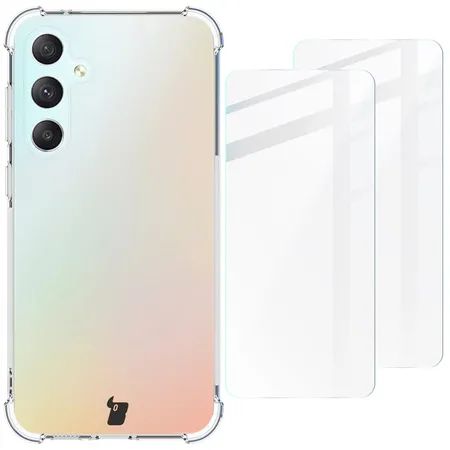 Etui Bizon elastyczne etui + 2x szkło hartowane Clear Pack do Samsung Galaxy S23 FE Przezroczysty