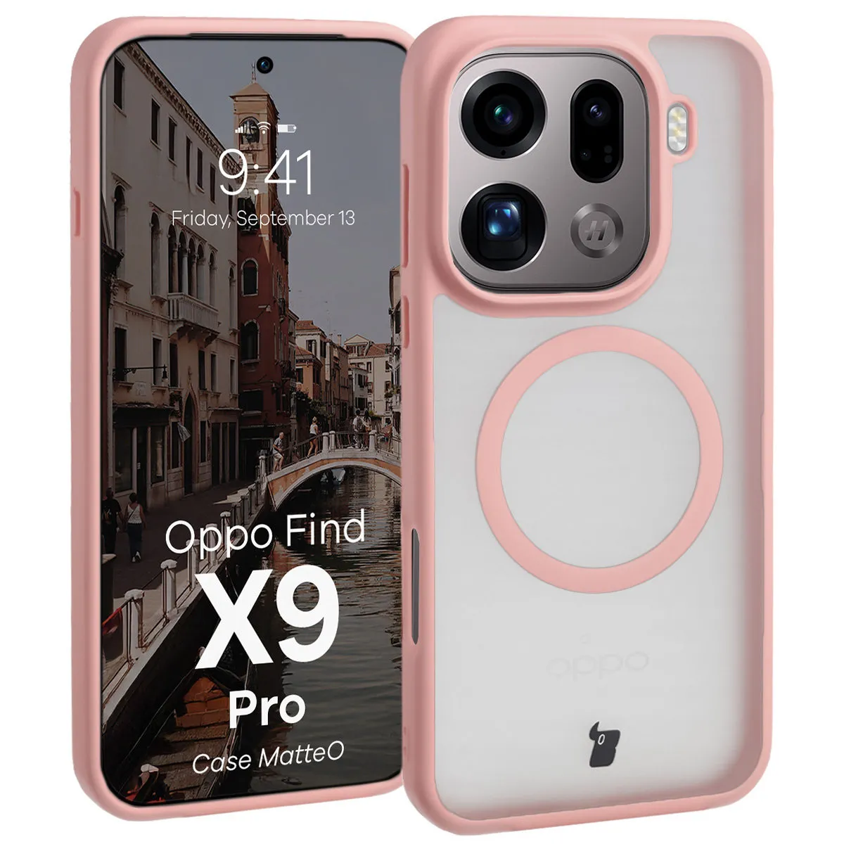 Etui Bizon MatteO do Oppo Find X9 Pro Półprzezroczyste z różową ramką