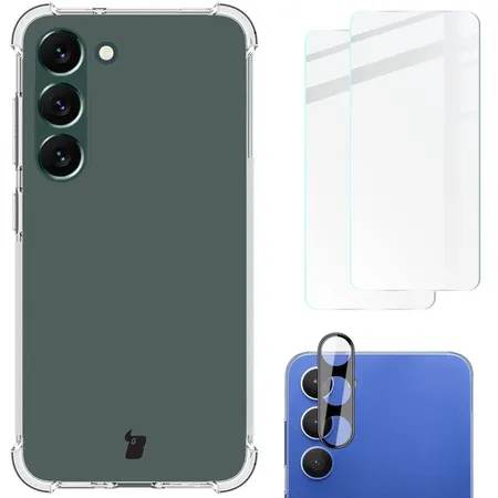 Etui Bizon elastyczne etui + 2x szkło hartowane + szkło na aparat Clear Pack do Galaxy S23 Plus