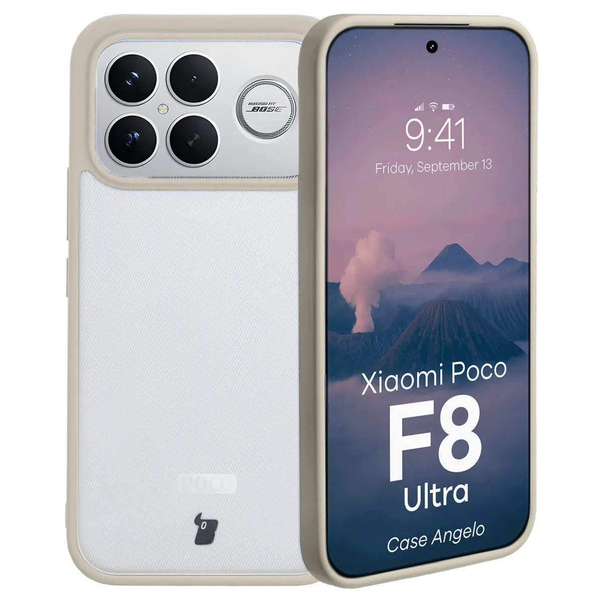 Etui Bizon Angelo do Xiaomi POCO F8 Ultra Półprzeźroczyste z beżową ramką