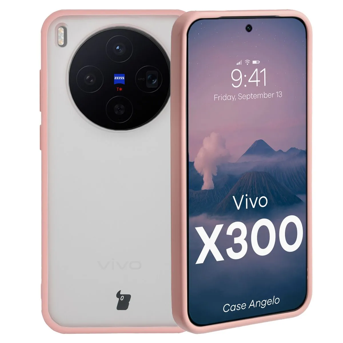 Etui Bizon Angelo do Vivo X300 Półprzeźroczyste z różowa ramką