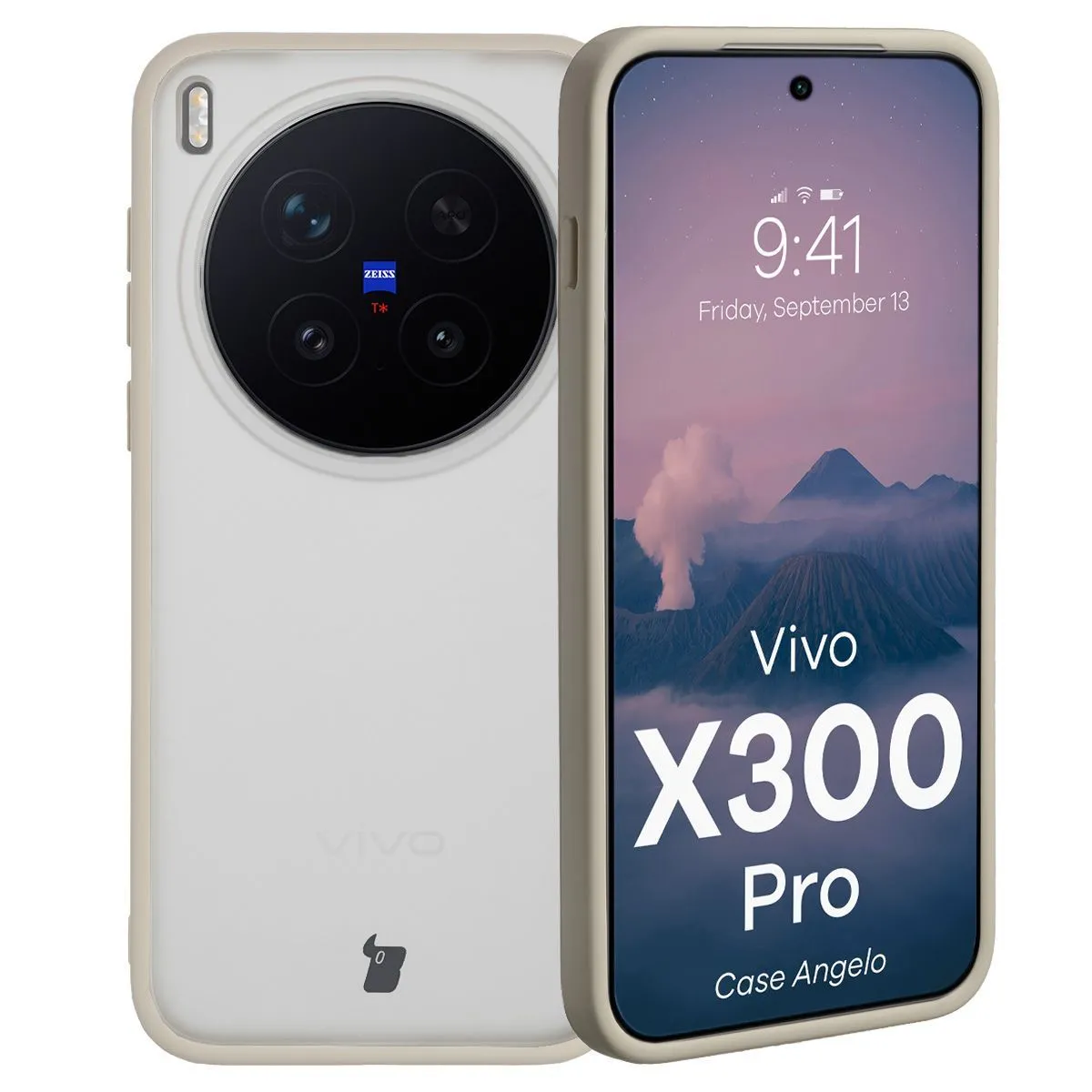 Etui Bizon Angelo do Vivo X300 Pro Półprzeźroczysty z beżową ramką