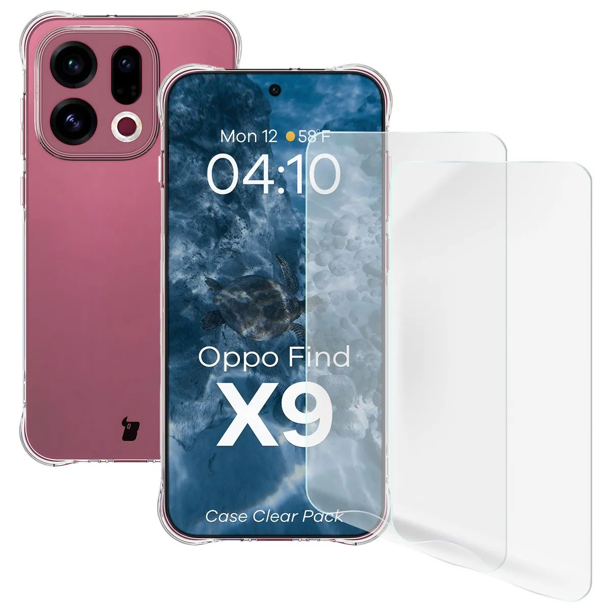 Etui Bizon elastyczne etui + 2x folia ochronna Clear Pack do Oppo Find X9