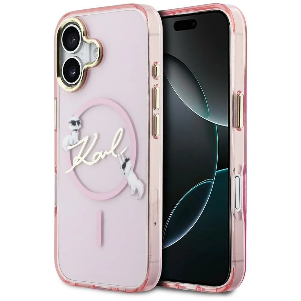 Etui Karl Lagerfeld IML Choupettes Karl Script Logo MagSafe do iPhone 17 Różowy