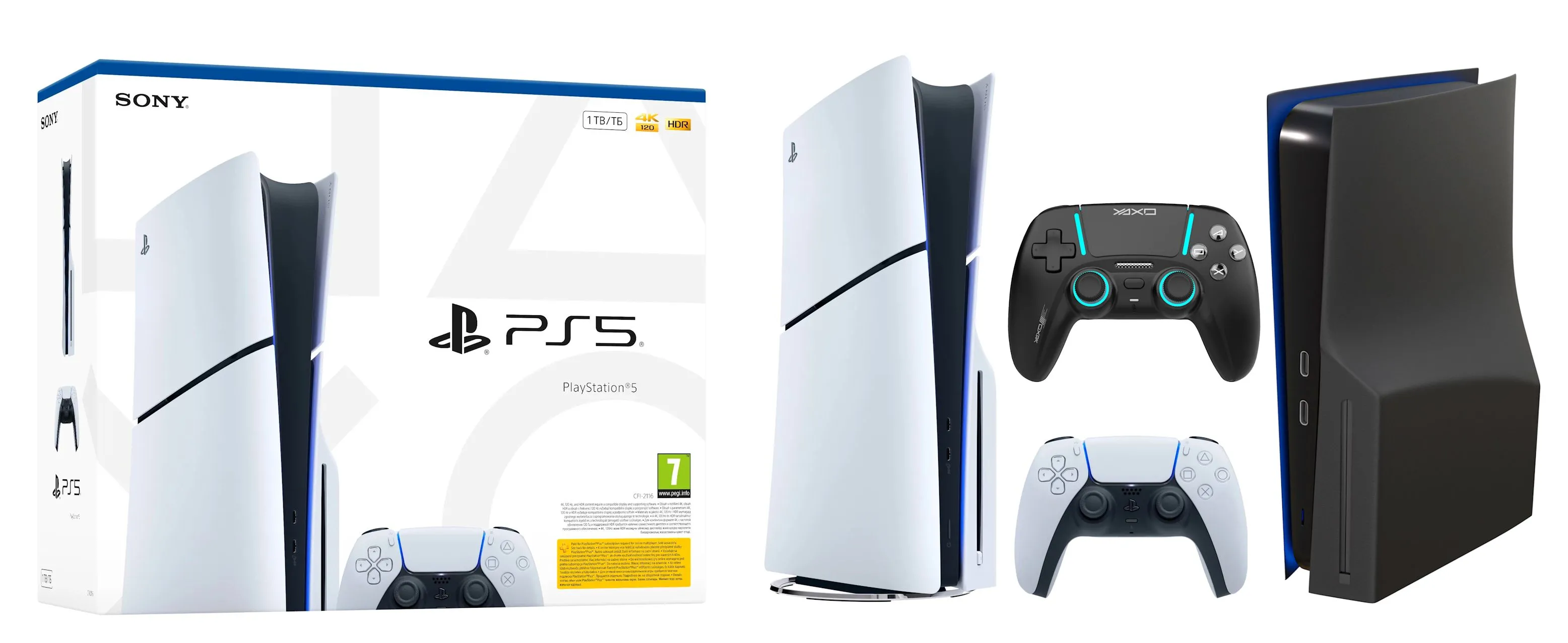 Konsola Sony PlayStation 5 Slim E Chassis (PS5) 1TB z napędem + Panele FroggieX FX-P5-C6-B + Pad Yaxo Mantis Rage