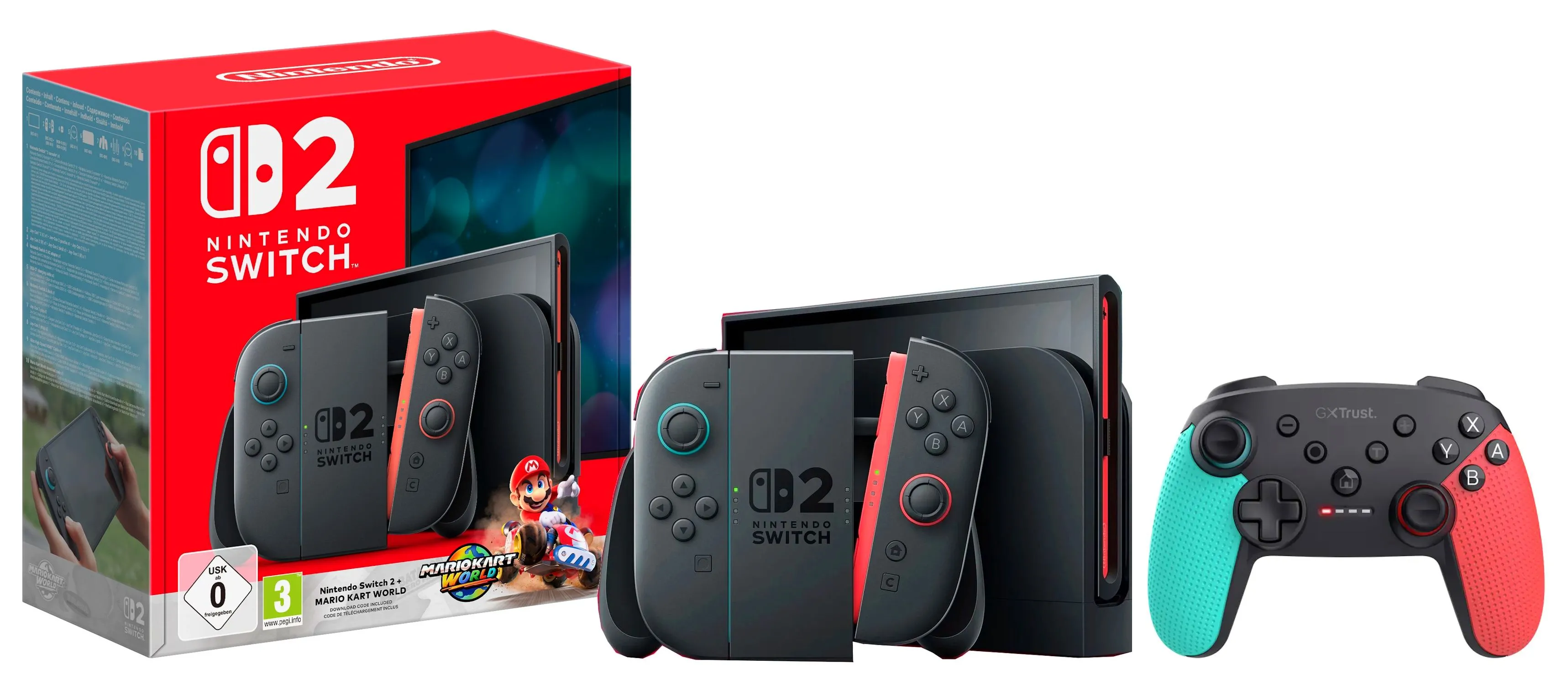 Konsola Nintendo Switch 2 Joy-Con Czarny + Mario Kart World + Pad Trust GXT 1246B MUTA