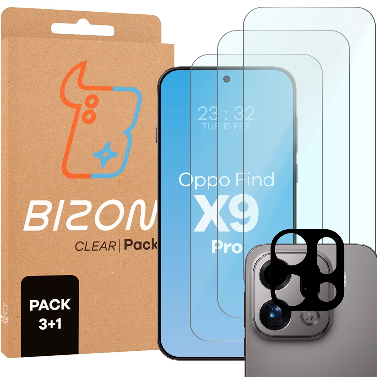 Folia hydrożelowa Bizon Szkło + szybka na aparat Glass Clear Pack do Oppo Find X9 Pro 3 sztuki